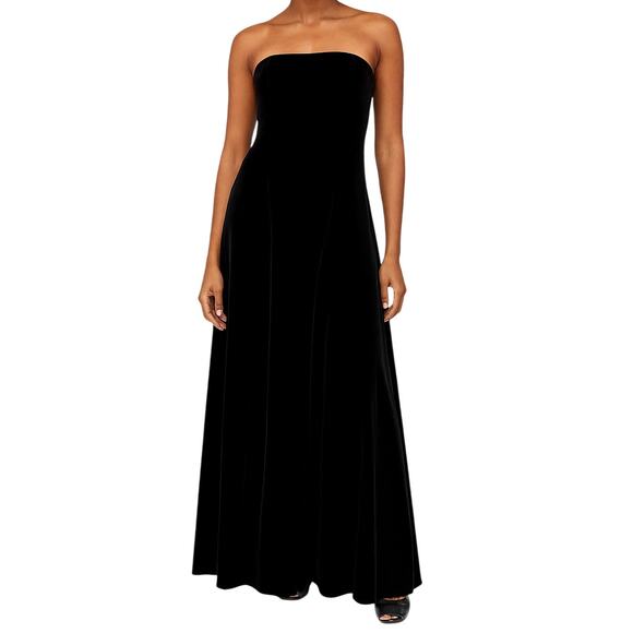 Vintage Scott McClintock Strapless Black Velvet Gown Formal Dress Gown Petite 10 - Picture 1 of 14